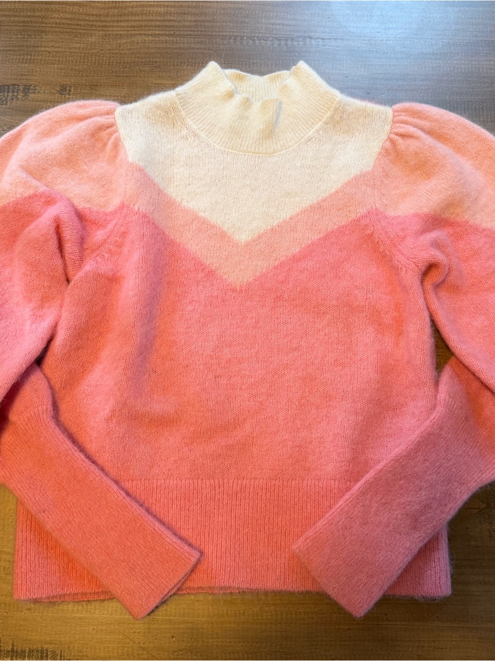 & Other Stories Pink and Cream Colorblock Puff-Sleeve Turtleneck Sweater